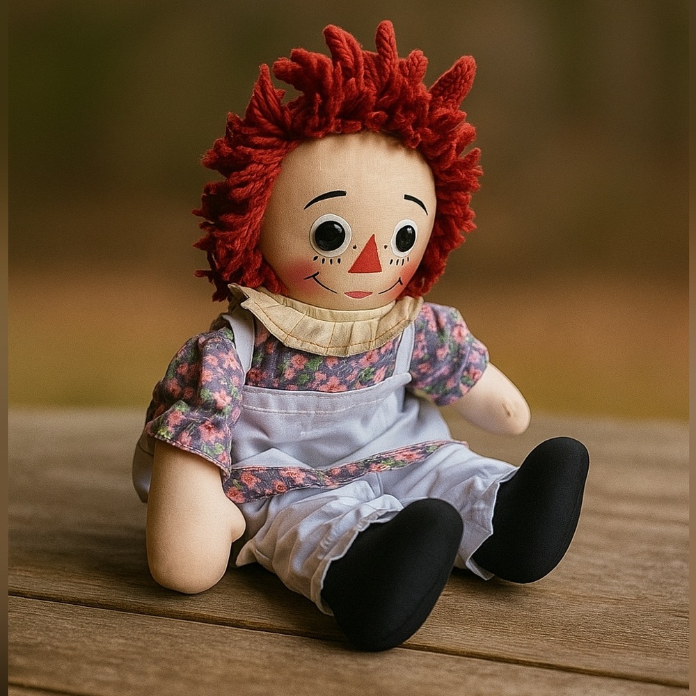 Vtg 70s Knickerbocker Nonworking Talking Raggedy Ann Apron Doll With Pillow